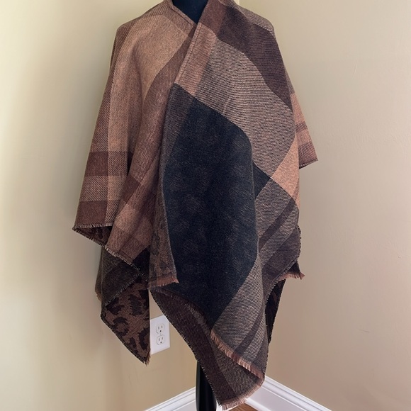 🆕 NINE WEST Reversible Rauna Brown Plaid Animal Print One Size - Picture 8 of 14